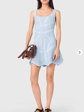 Maje Pale Blue Textured Knit Fit & Flare Mini Dress